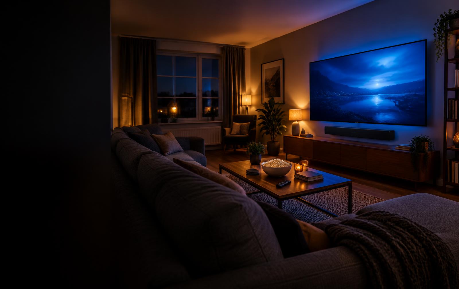 Living room set up for movie night